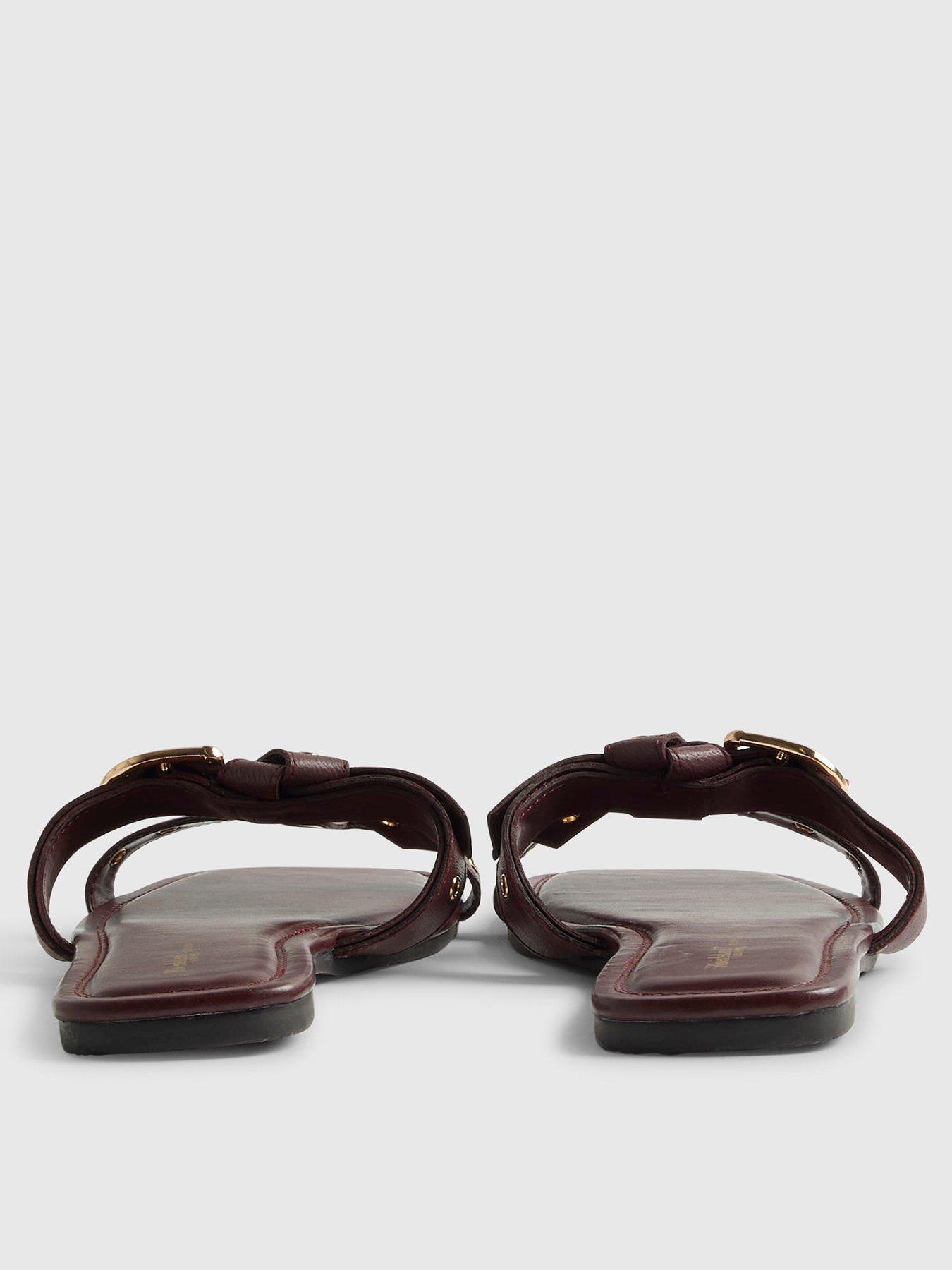 Image 4 of 5 of River Island T Bar Buckle Flat Sandal - Red