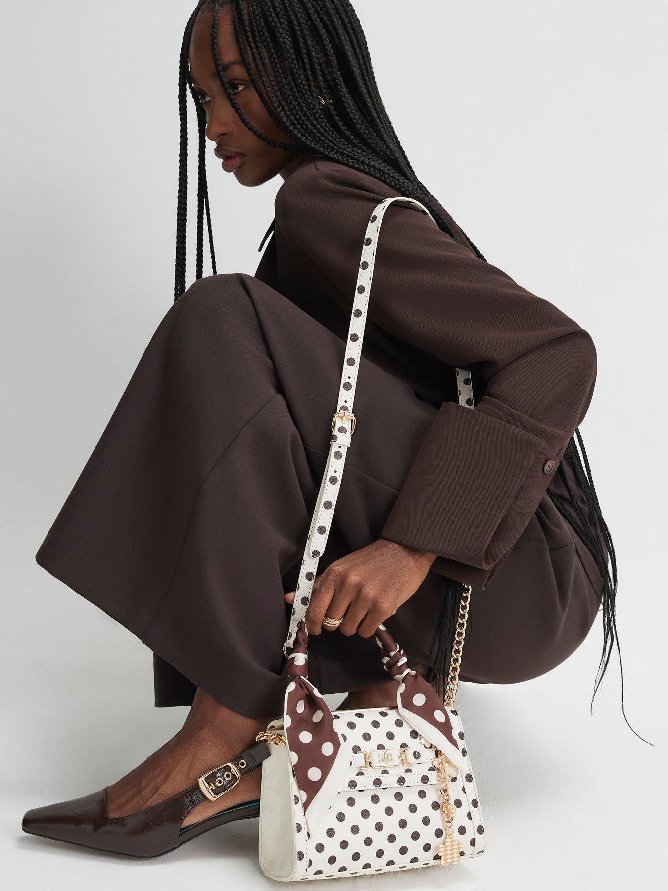 River Island Polka Dot Mini Charm Tote Bag - Beige