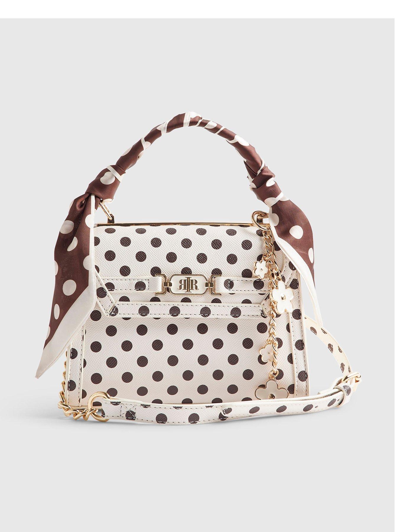 Image 2 of 6 of River Island Polka Dot Mini Charm Tote Bag - Beige