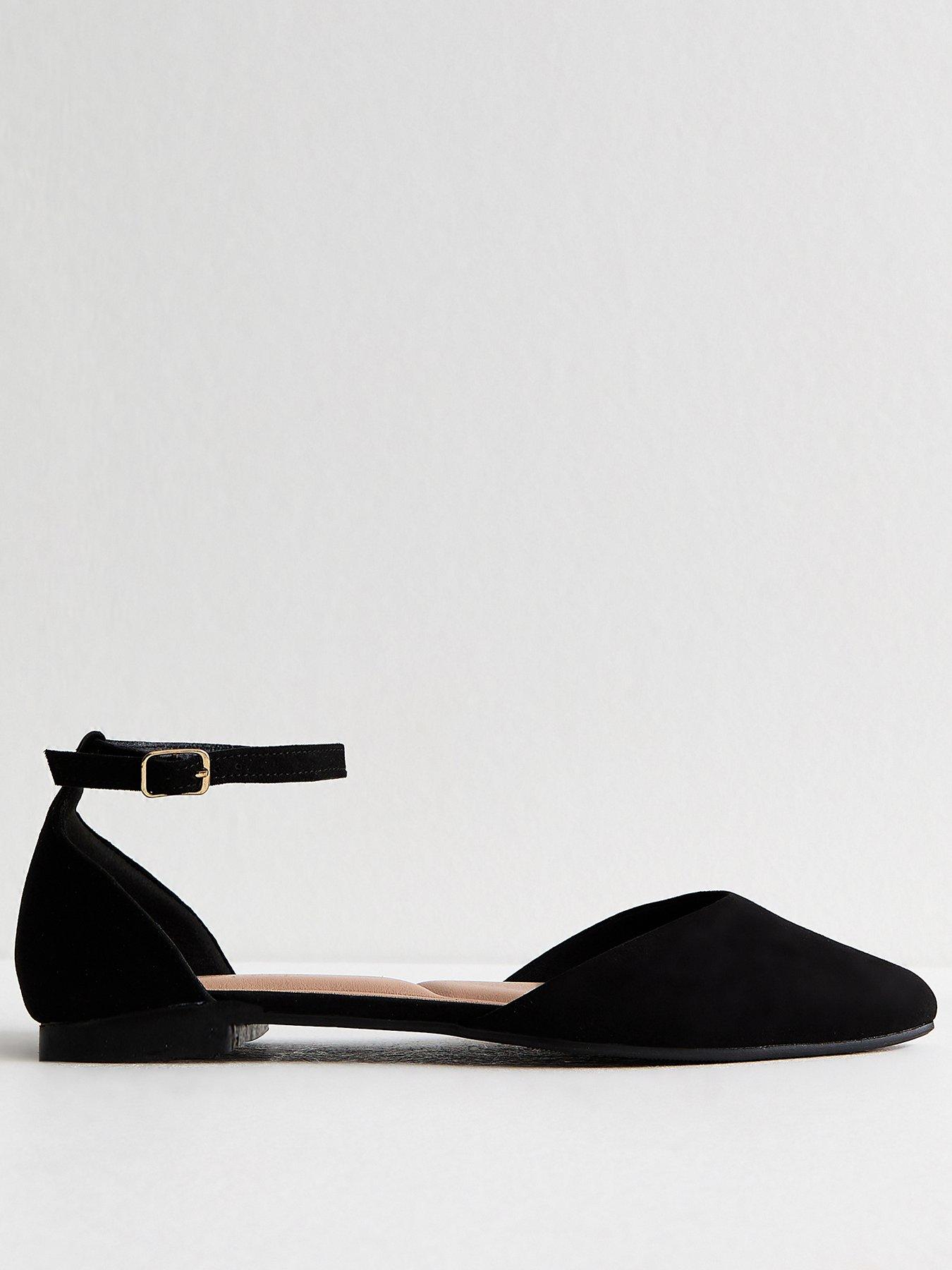 New Look Faux Suede Pointed Flats - Black