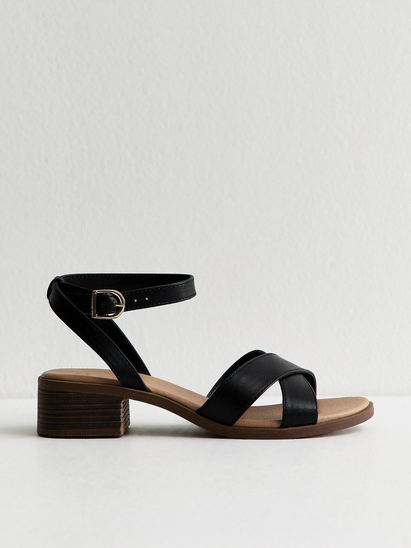 New Look Wide Fit Black Faux Leather Block Heel Sandals