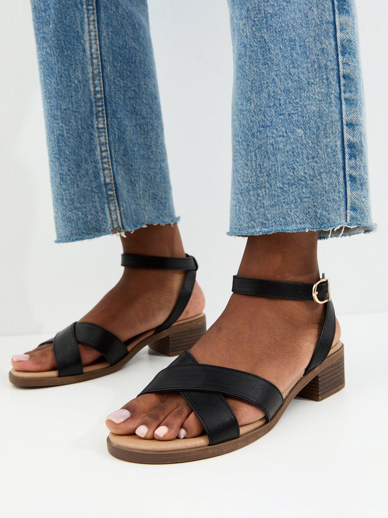 New Look Wide Fit Black Faux Leather Block Heel Sandals | Very