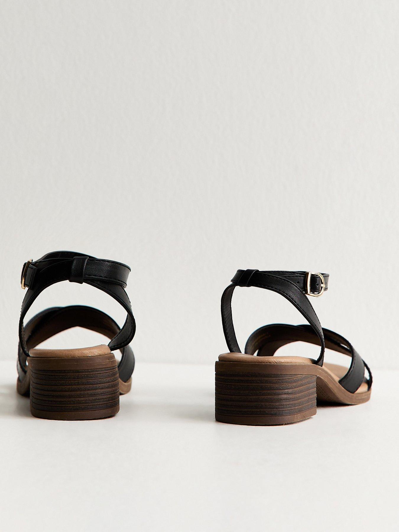 New Look Wide Fit Black Faux Leather Block Heel Sandals | Very