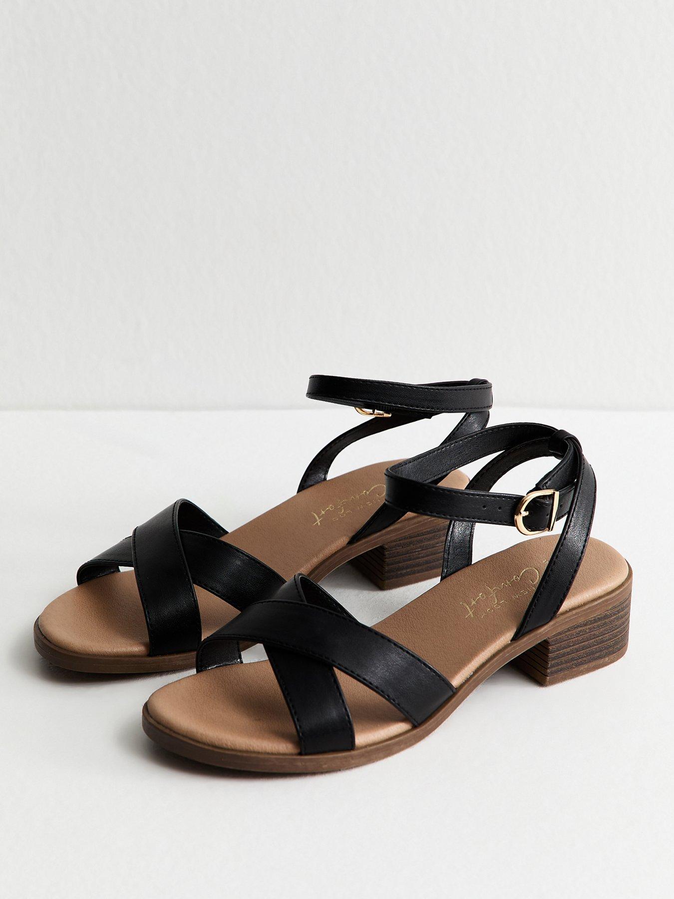 New Look Wide Fit Black Faux Leather Block Heel Sandals | Very