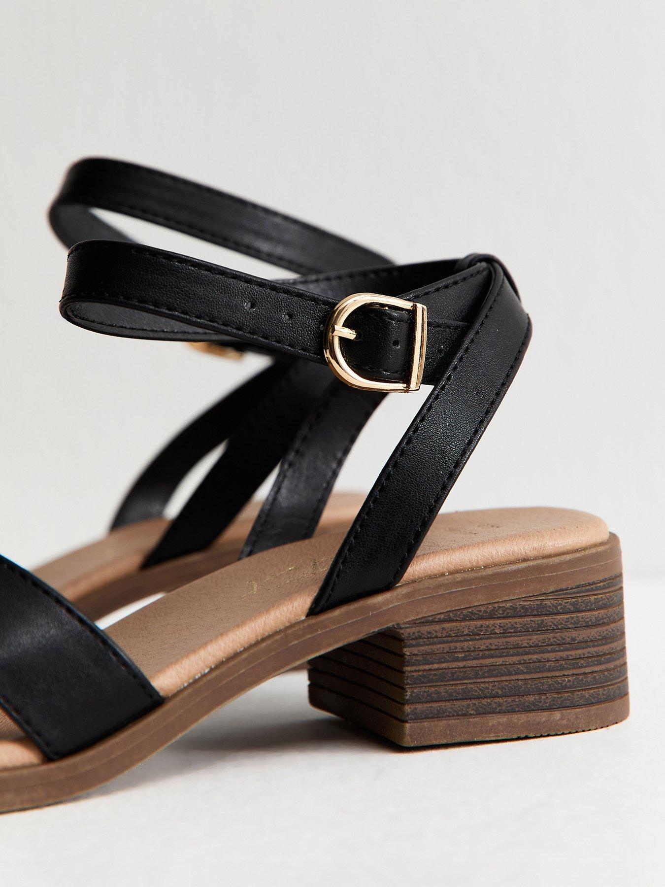 New Look Wide Fit Black Faux Leather Block Heel Sandals | Very