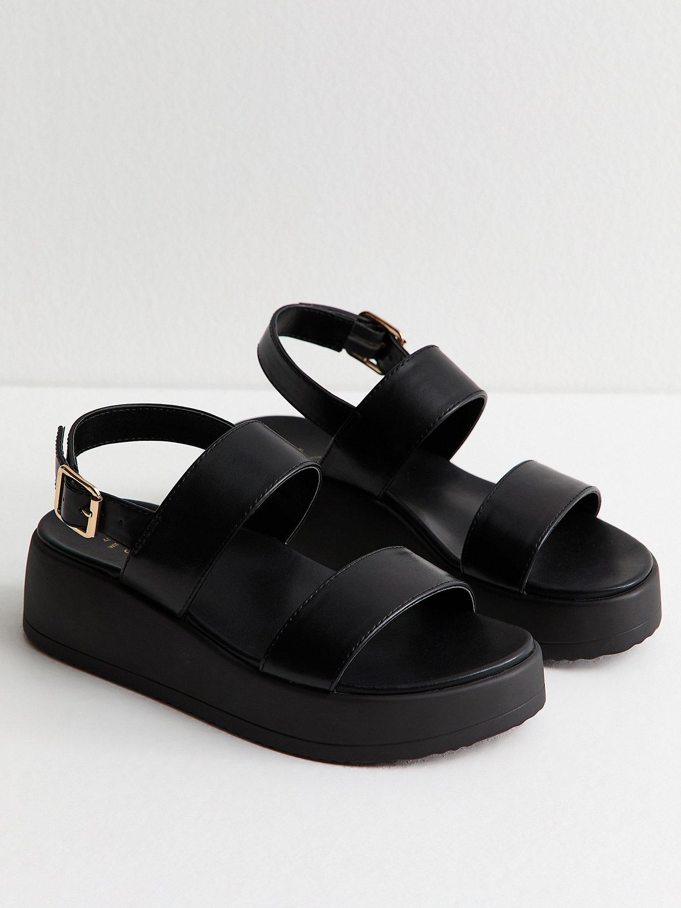 New Look Wide Fit Faux Leather Flatform Sandals - Black | Very