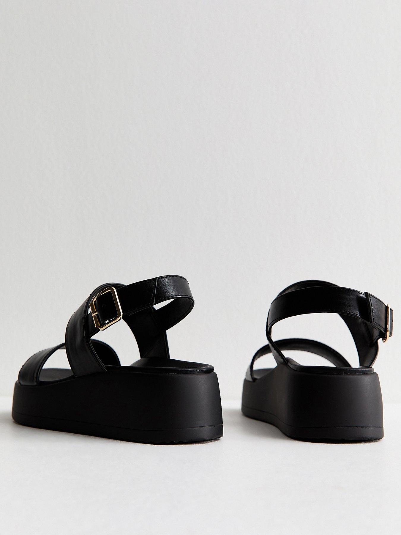 New Look Wide Fit Faux Leather Flatform Sandals - Black | Very
