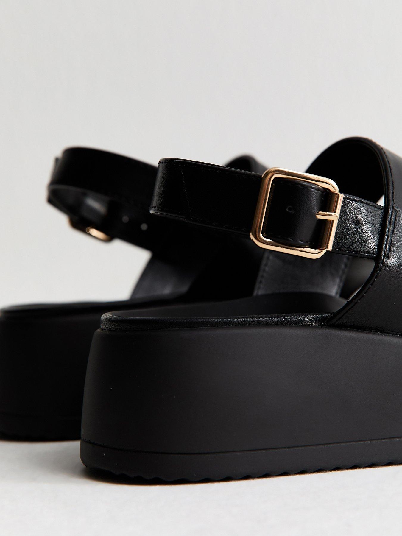 New Look Wide Fit Faux Leather Flatform Sandals - Black | Very