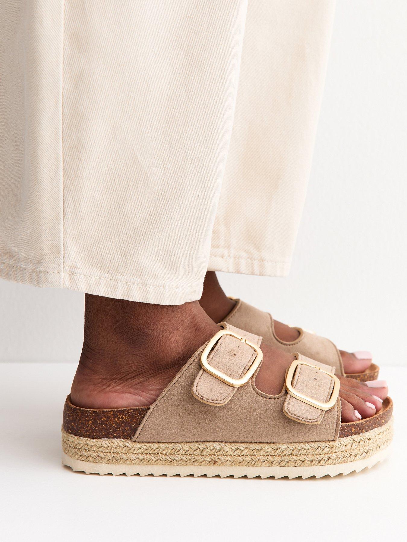 Image 2 of 6 of New Look Jute Sole Double Strap Mule Sandals - Light Brown