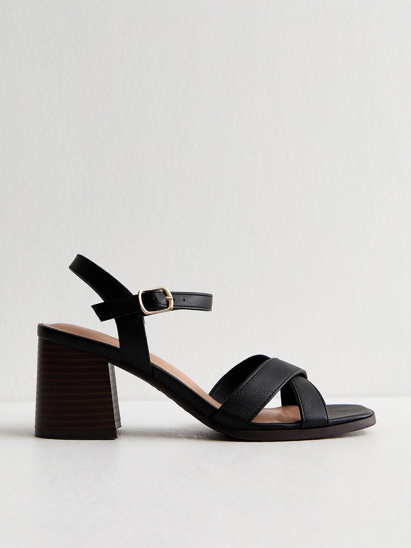 New Look Faux Leather Block Heel Sandals - Black