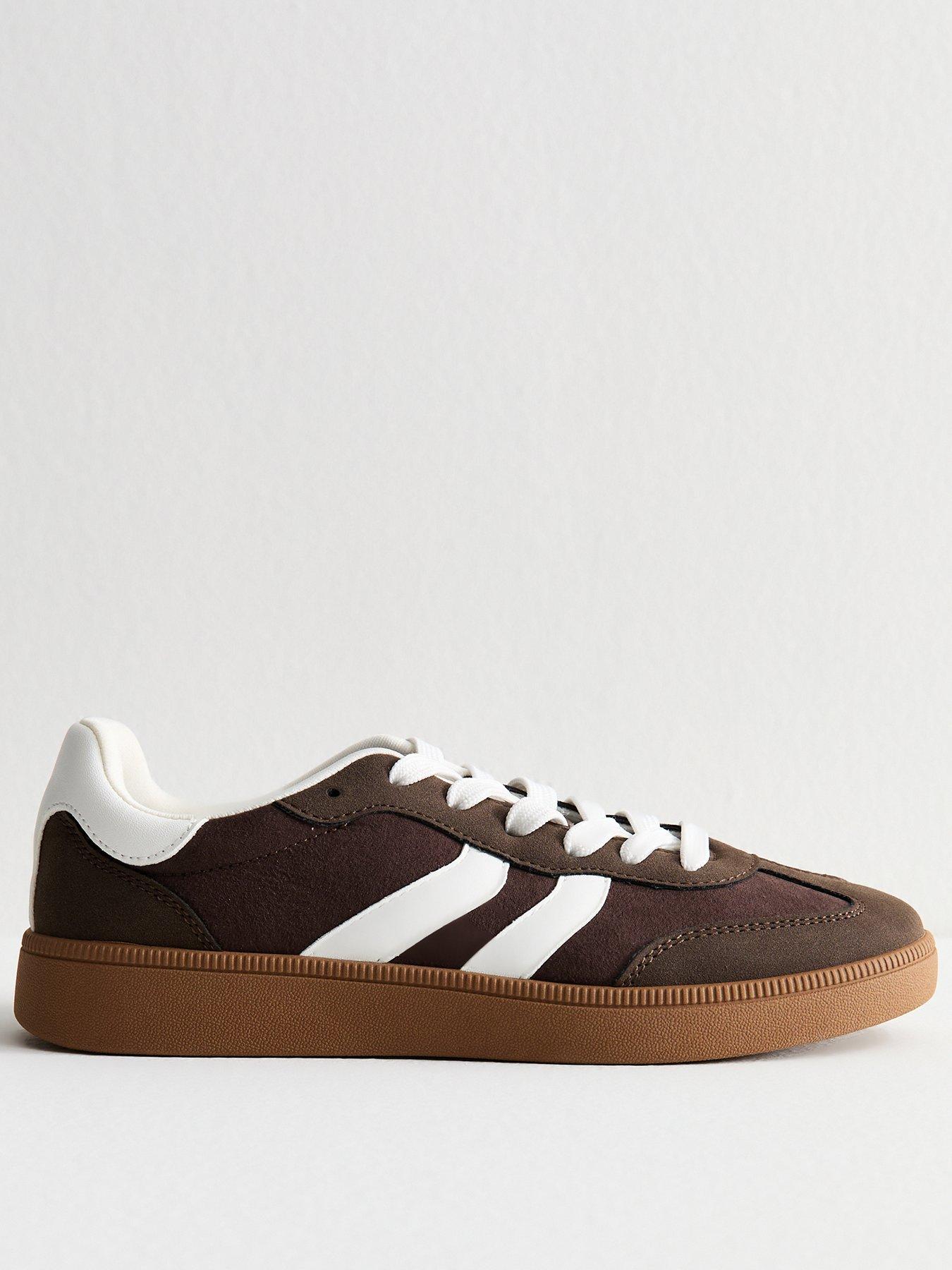 New Look Faux Suede Contrast Panelled Lace Up Trainers - Brown