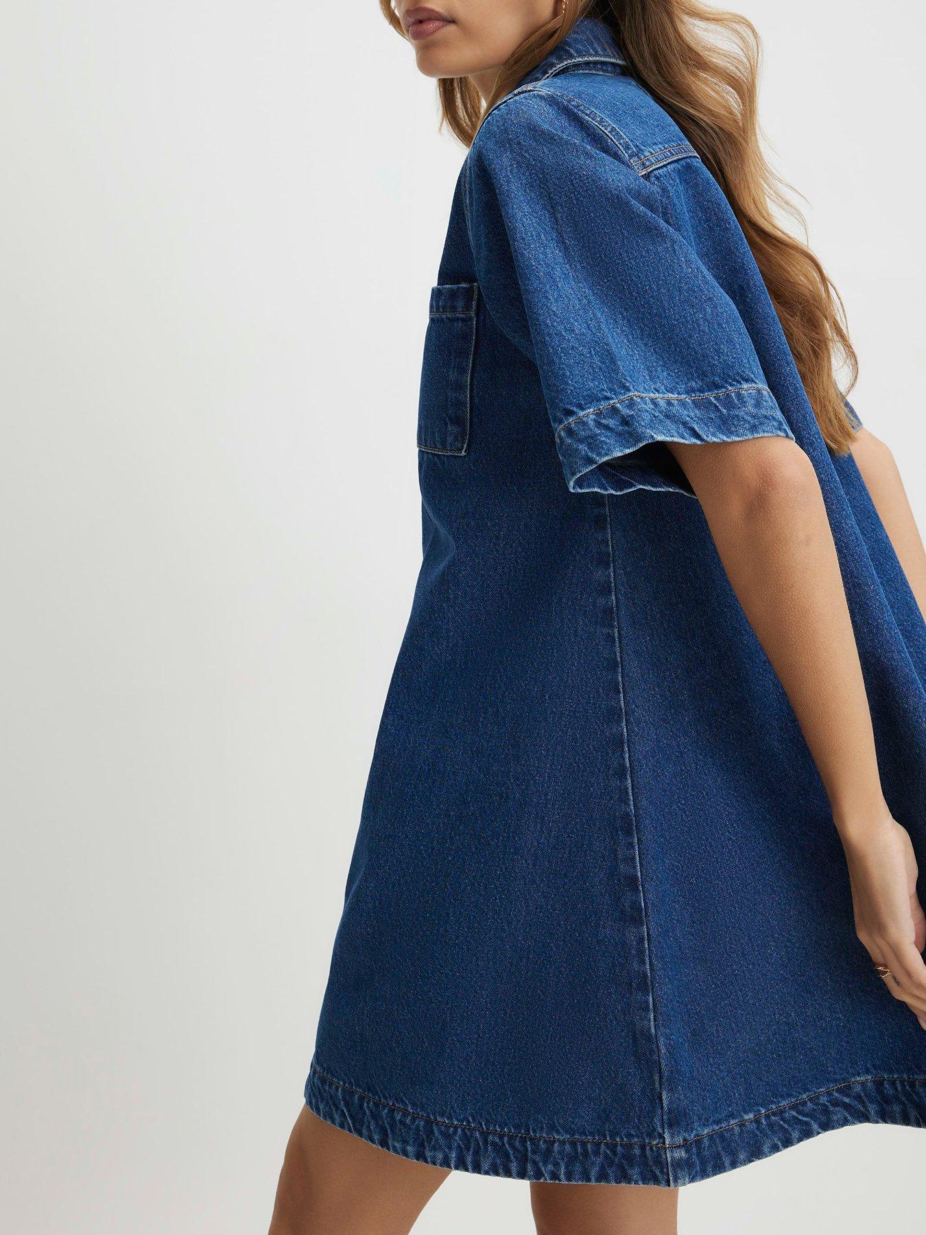 River Island Denim Zip Front Mini Shirt Dress - Blue | Very