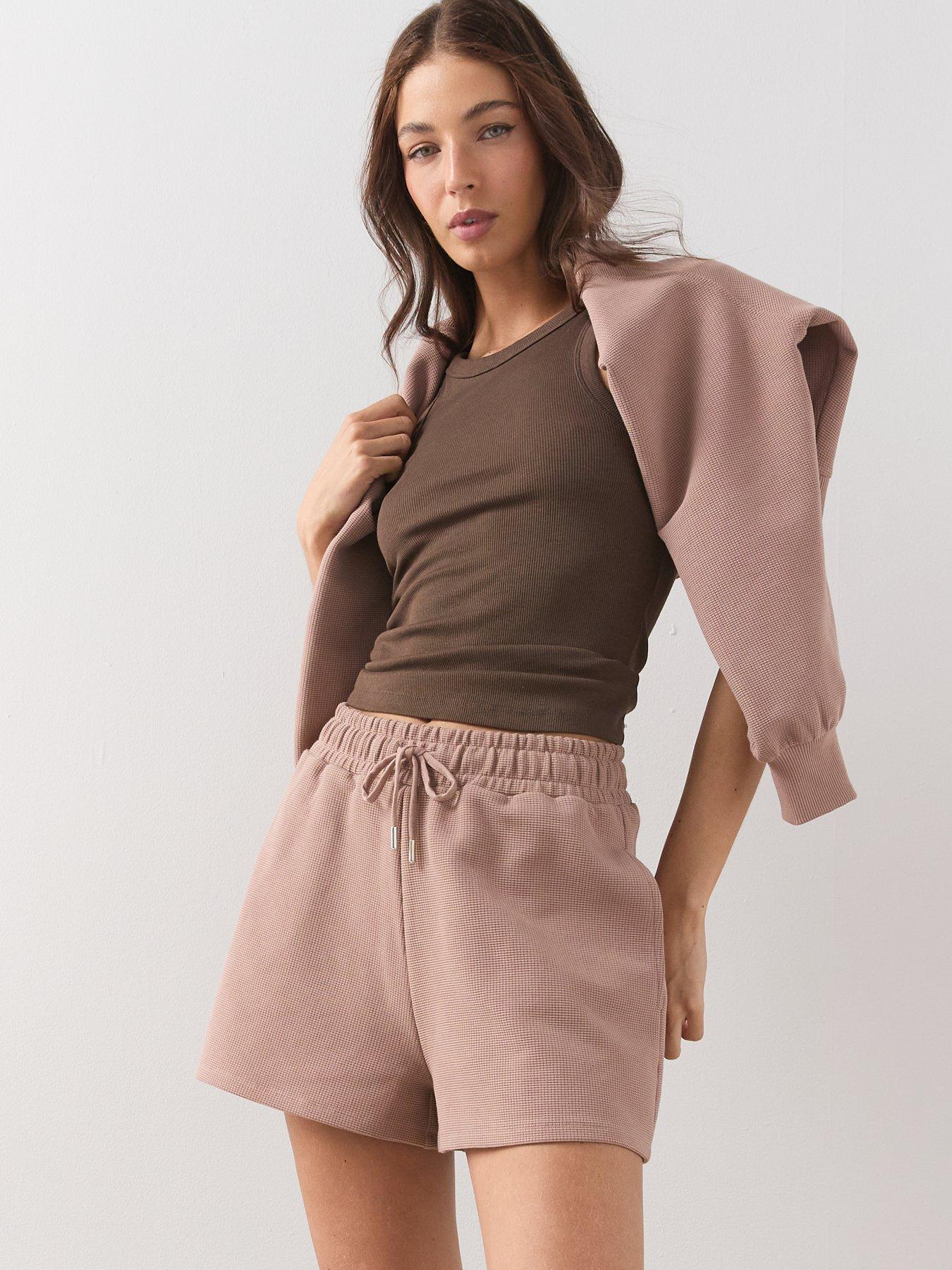 Image 4 of 6 of The Very Collection Waffle Jog Shorts Co-Ord - Pink