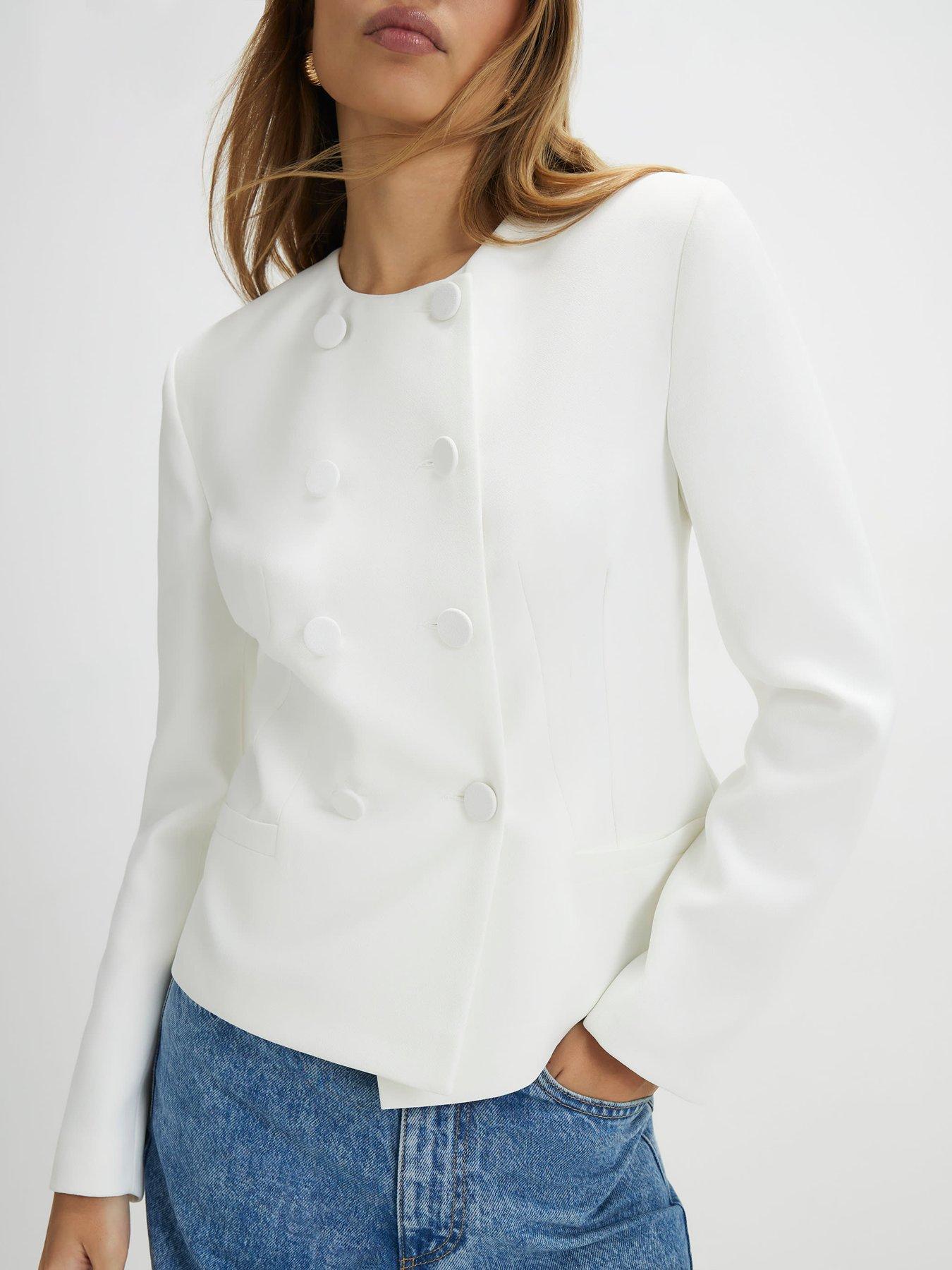 Image 1 of 4 of River Island Long Sleeve Db Short Cape Blazer - White