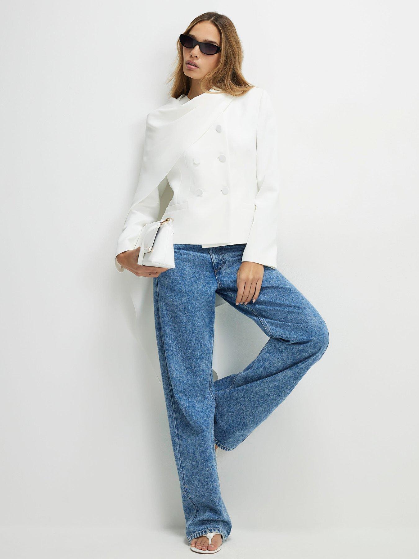 Image 3 of 4 of River Island Long Sleeve Db Short Cape Blazer - White
