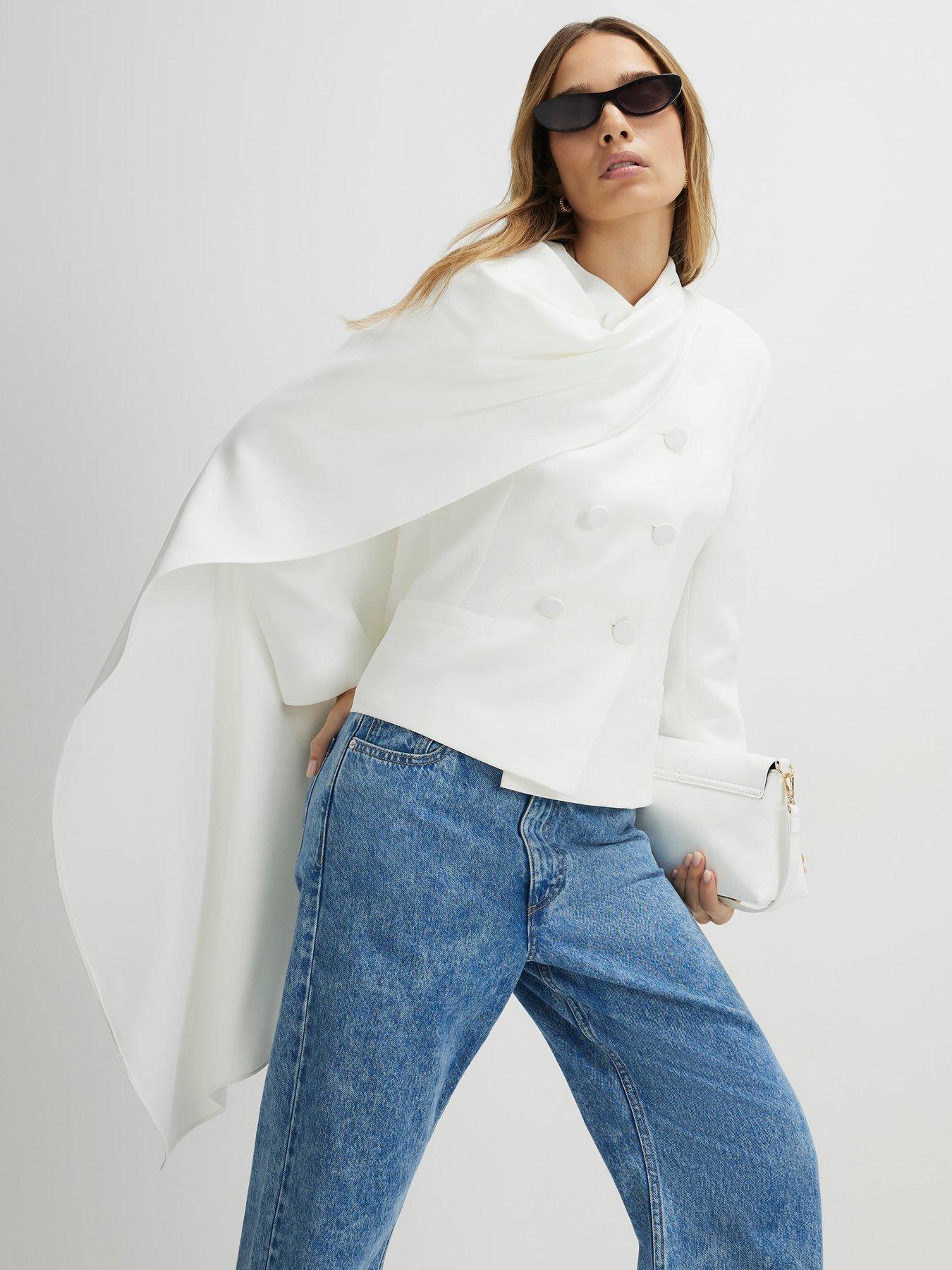 Image 4 of 4 of River Island Long Sleeve Db Short Cape Blazer - White