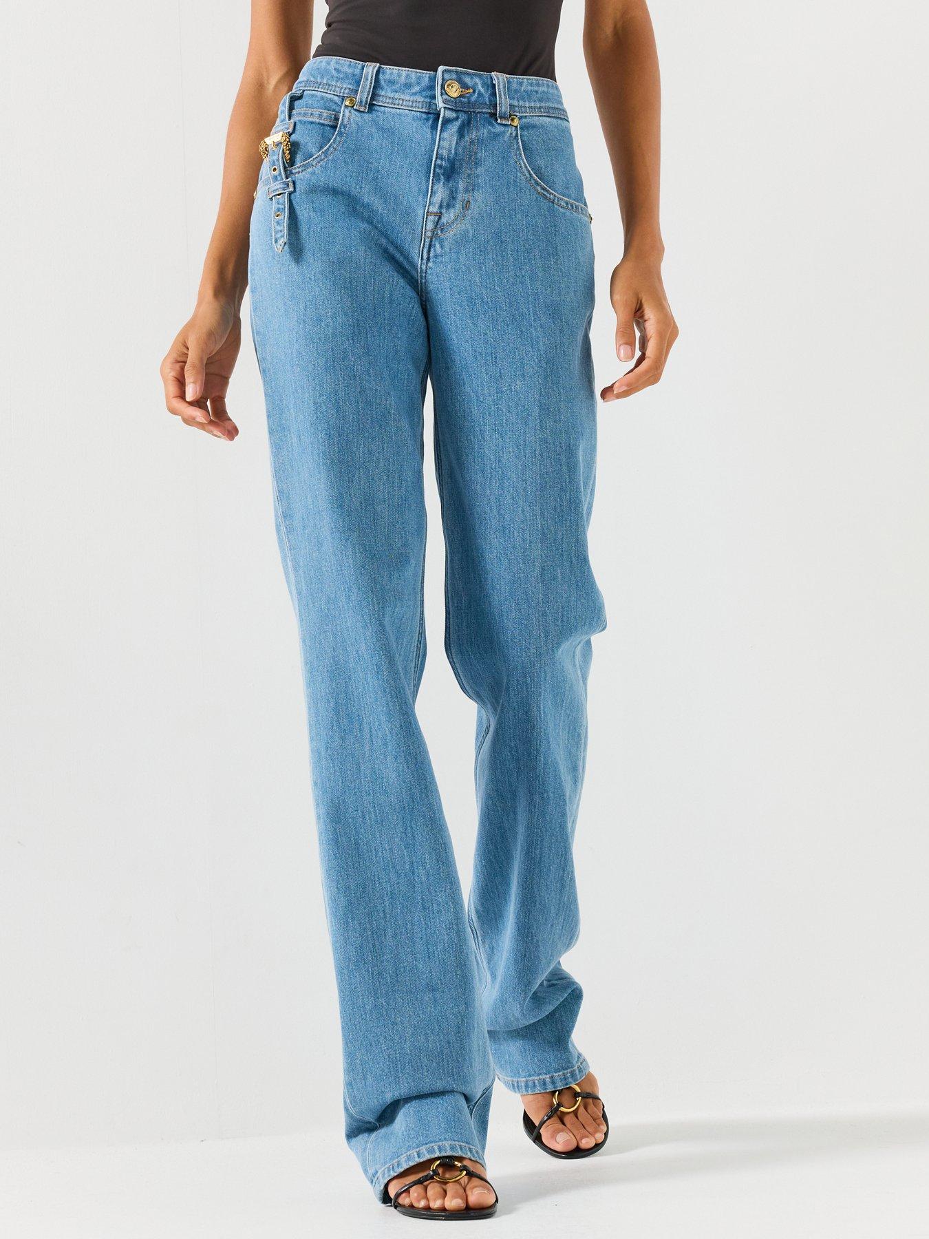 Image 1 of 6 of Versace Jeans Couture Wide Leg Charm Detail Jeans&nbsp;- Blue