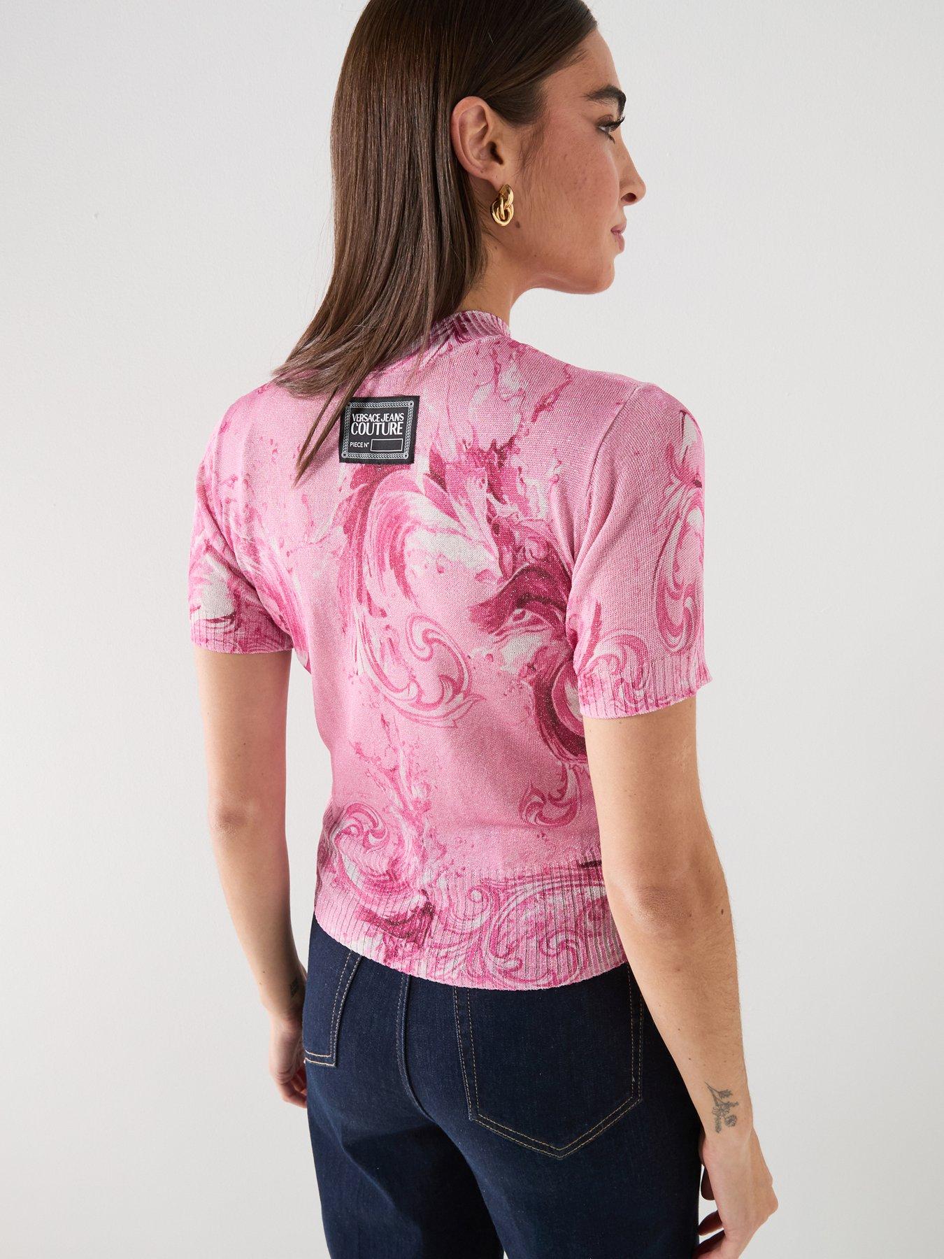 Image 1 of 6 of Versace Jeans Couture Patterned Knit T-Shirt - Pink