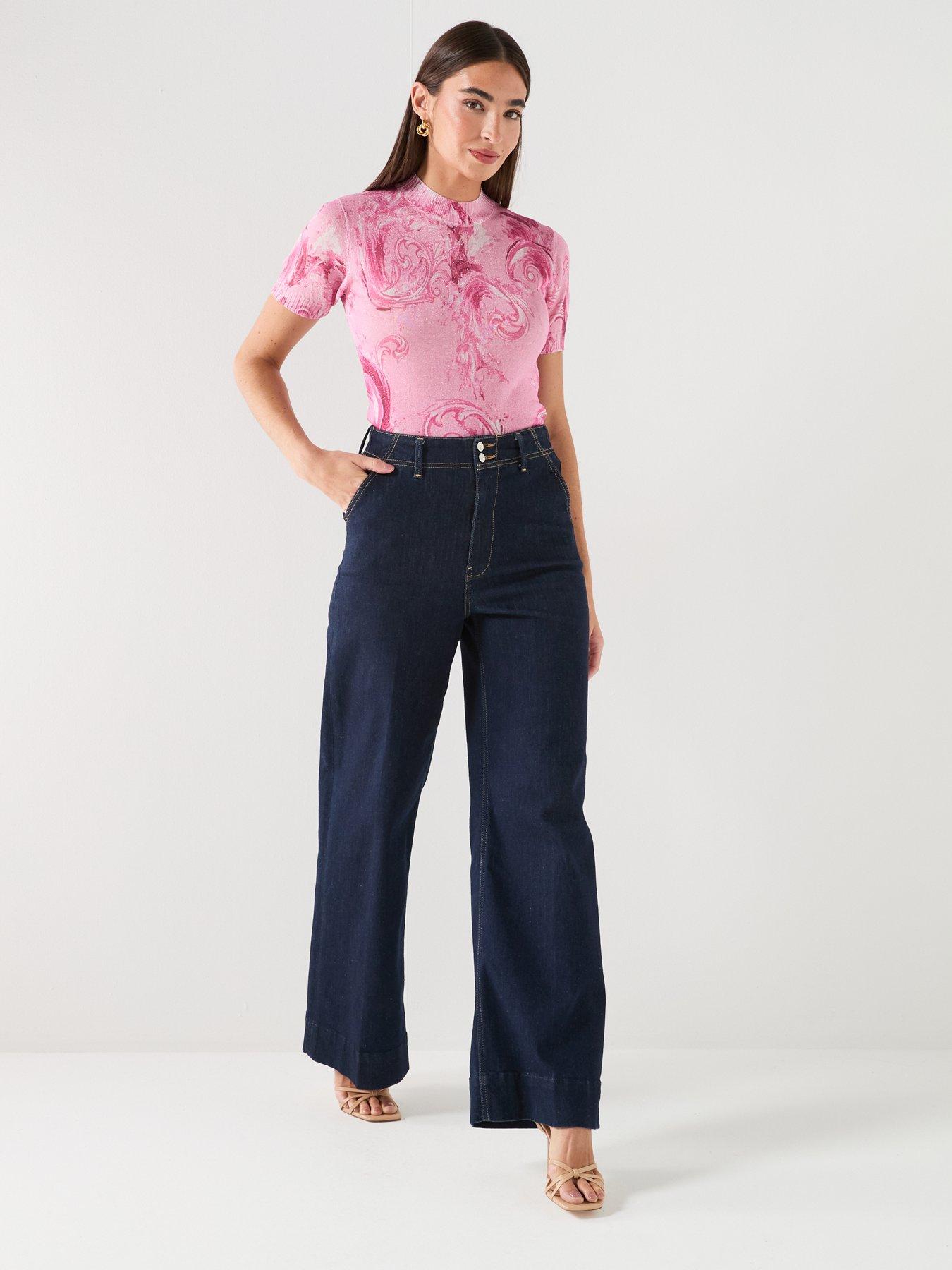 Image 3 of 6 of Versace Jeans Couture Patterned Knit T-Shirt - Pink