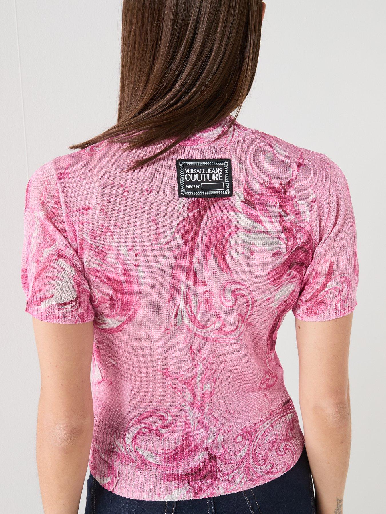 Image 4 of 6 of Versace Jeans Couture Patterned Knit T-Shirt - Pink