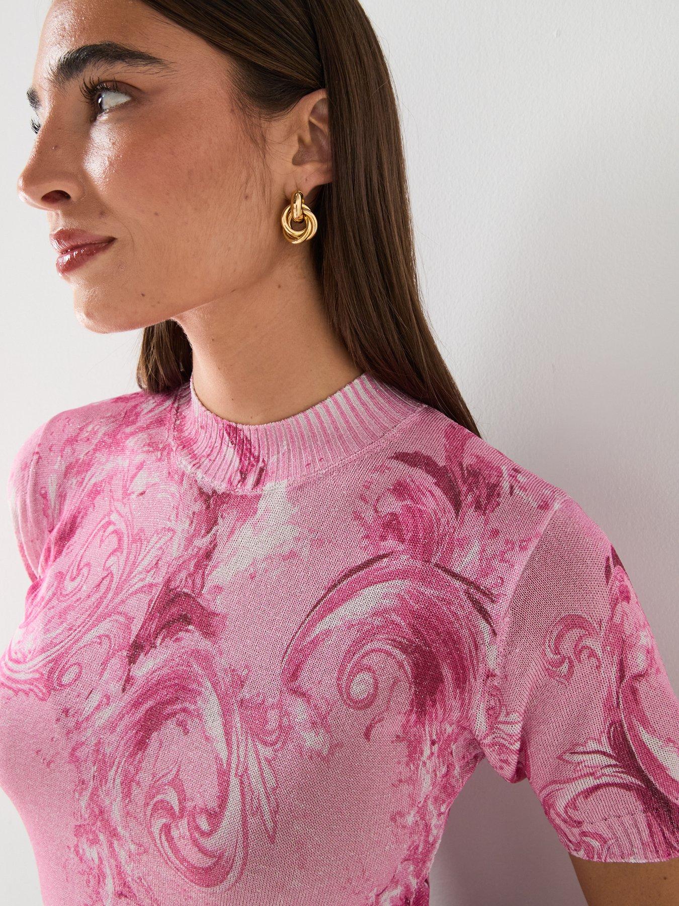 Image 5 of 6 of Versace Jeans Couture Patterned Knit T-Shirt - Pink