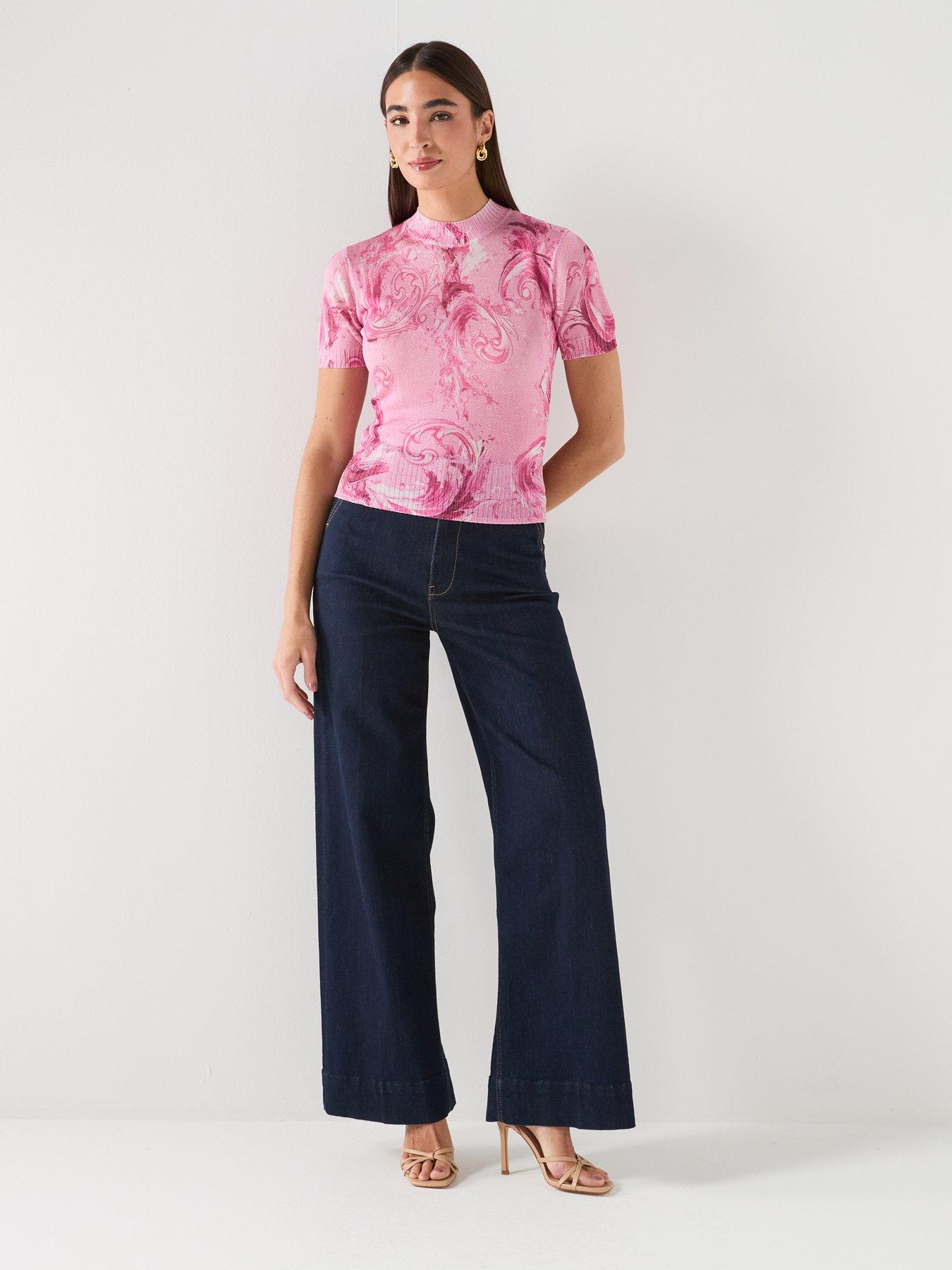 Image 6 of 6 of Versace Jeans Couture Patterned Knit T-Shirt - Pink
