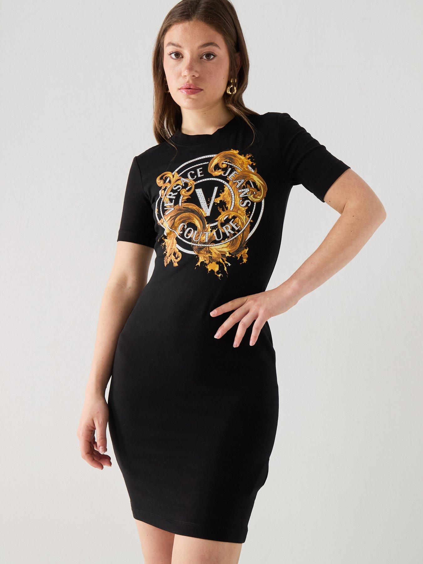 Versace Jeans Couture V- Emblem Wave Dress - Black