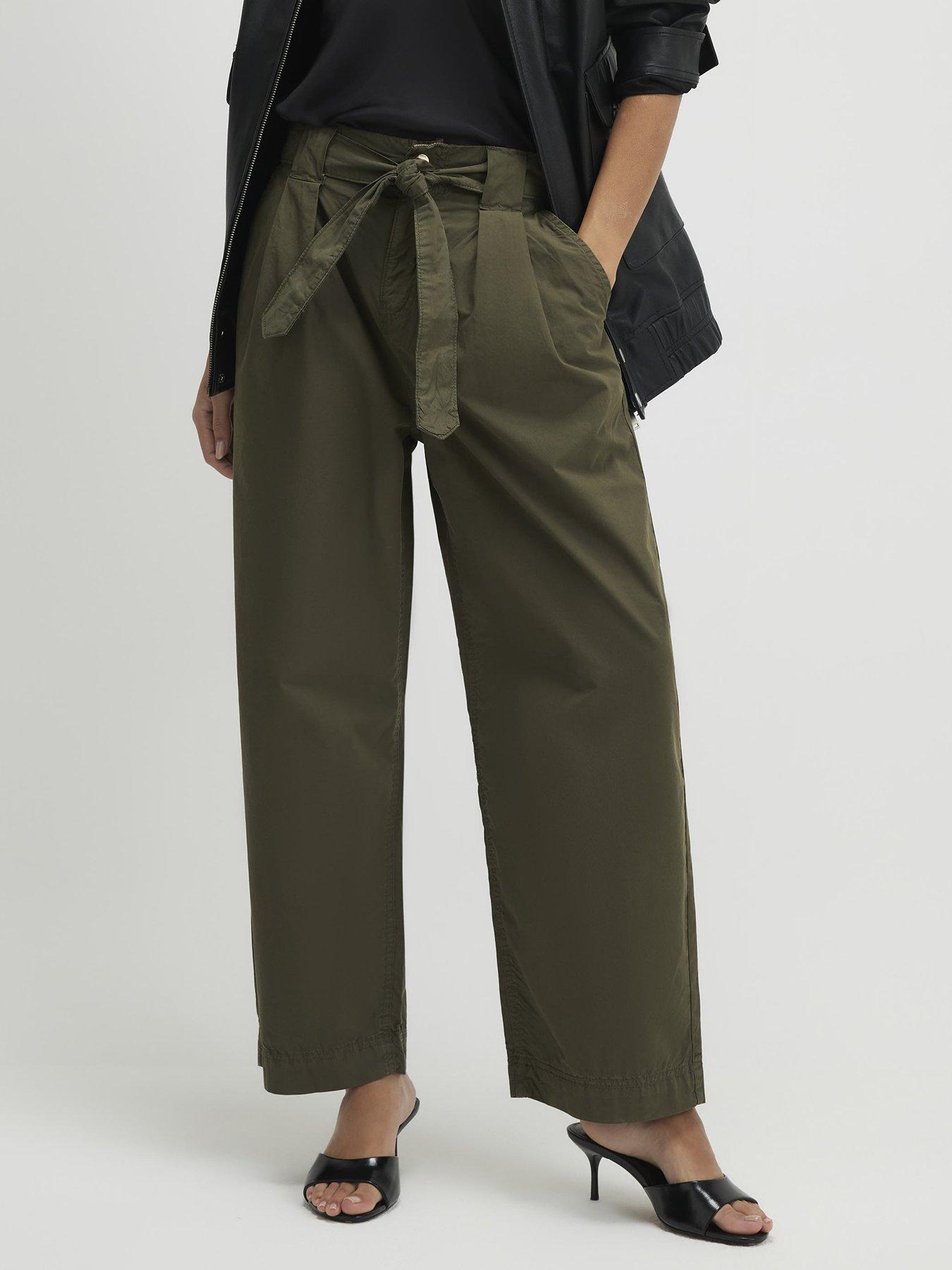 River Island Belted Wide Leg Trousers - Khaki Green