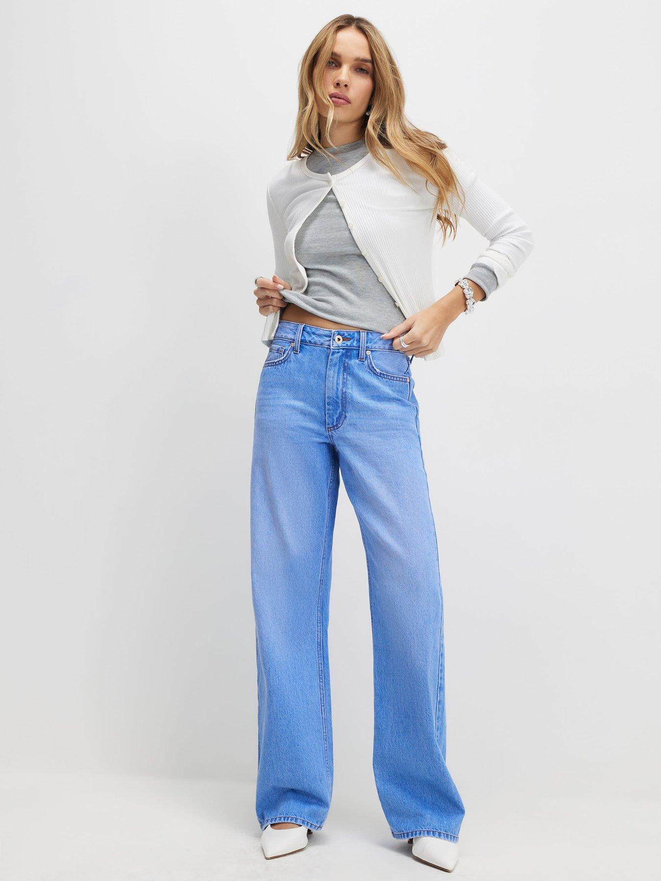 Image 1 of 4 of River Island Cosmo Buzzy Relaxed Straight Leg Jeans - Blue