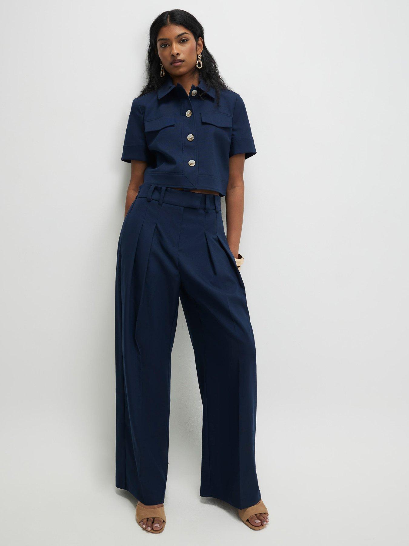Image 3 of 4 of River Island High Waisted Wide Leg Trouser - Blue