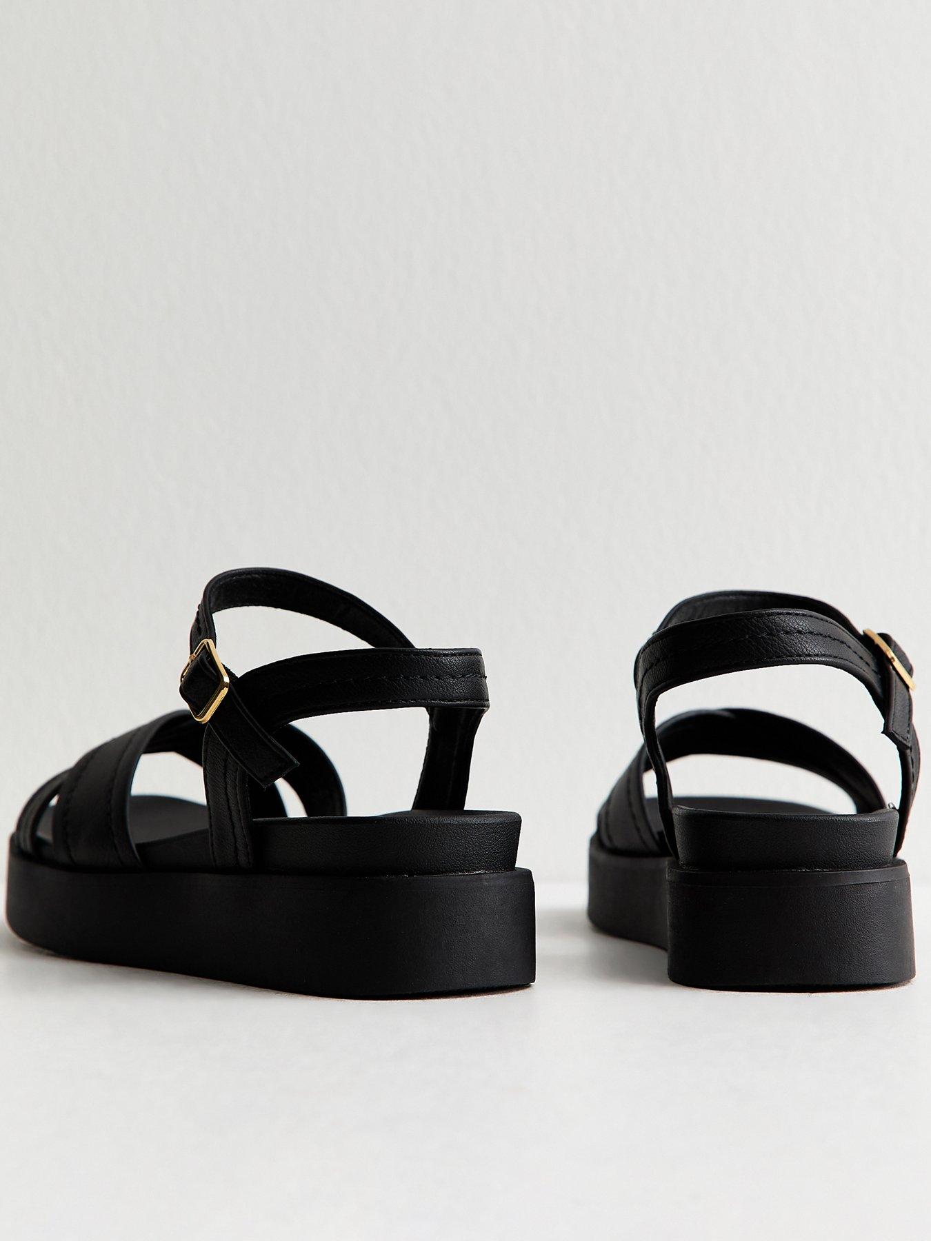 New Look Faux Leather Cross Over Flatform Sandals - Black | Very