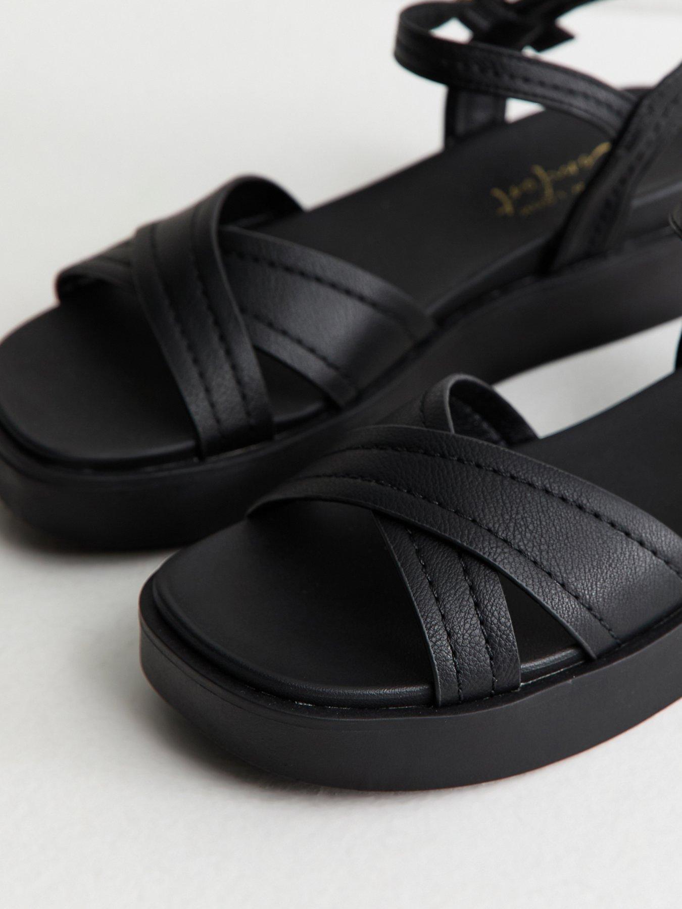 New Look Faux Leather Cross Over Flatform Sandals - Black | Very