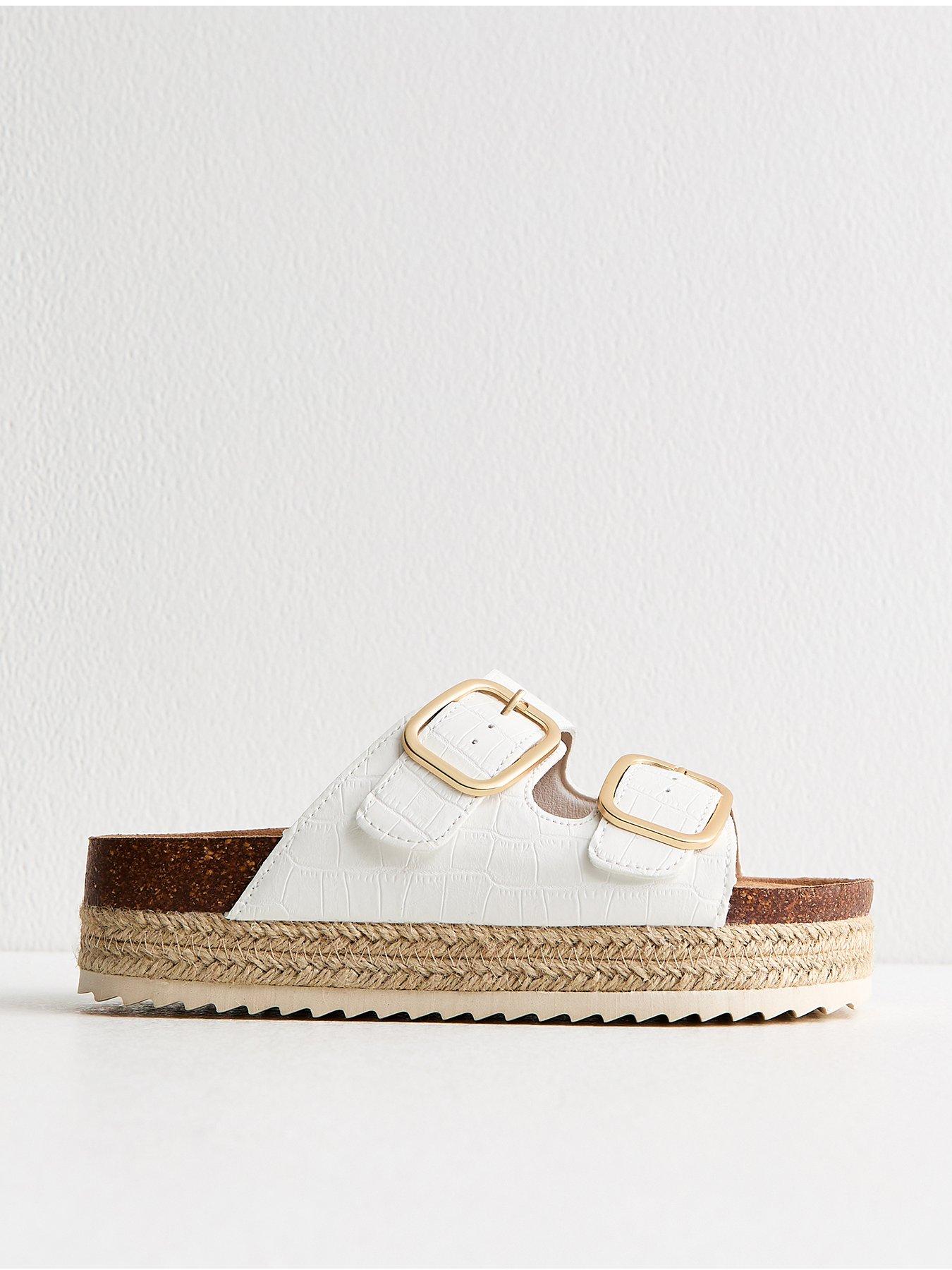 New Look White Faux Leather Double Buckled Strap Mule Sandals