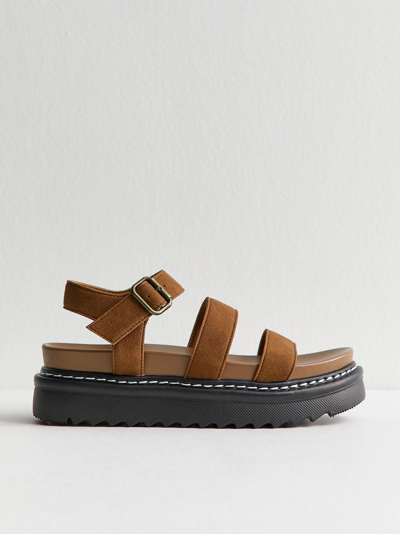 New Look Tan Faux Suede Flatform Sandals - Brown