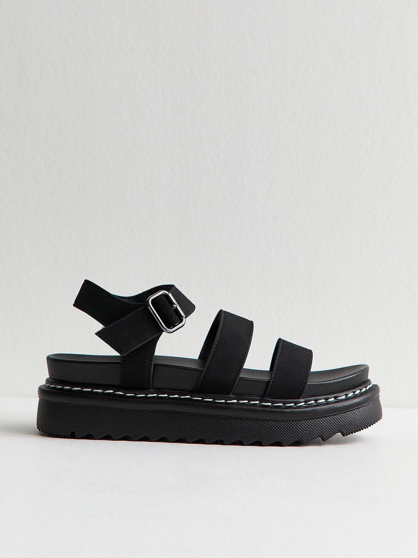New Look Faux Suede Flatform Sandals - Black