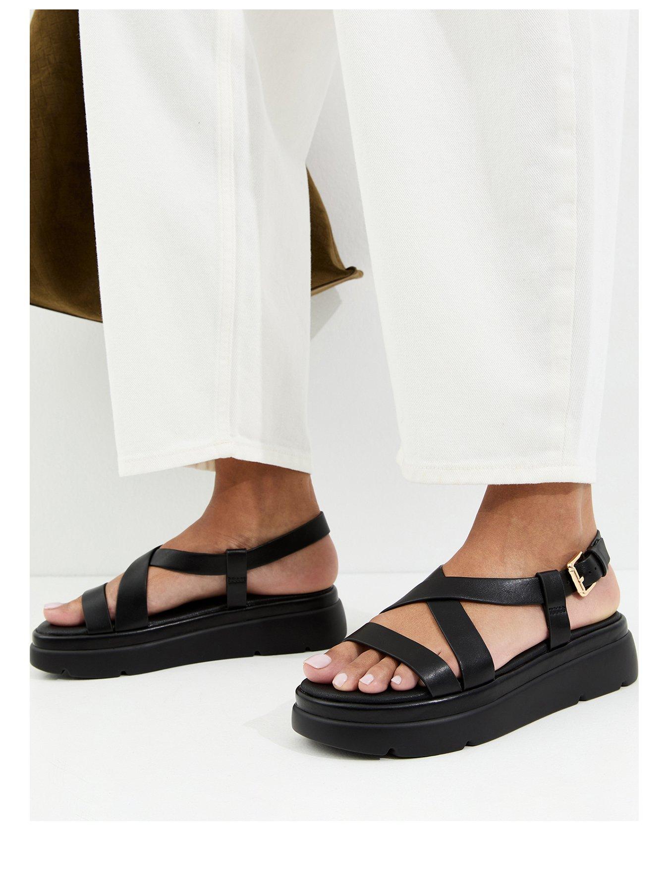 New Look Faux Leather Crossover Strap Flatform Sandals - Black | Very