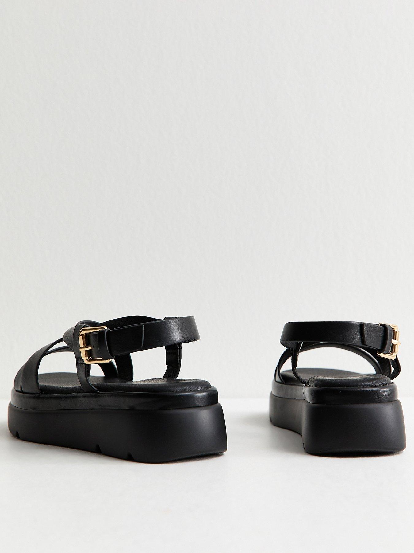 New Look Faux Leather Crossover Strap Flatform Sandals - Black | Very
