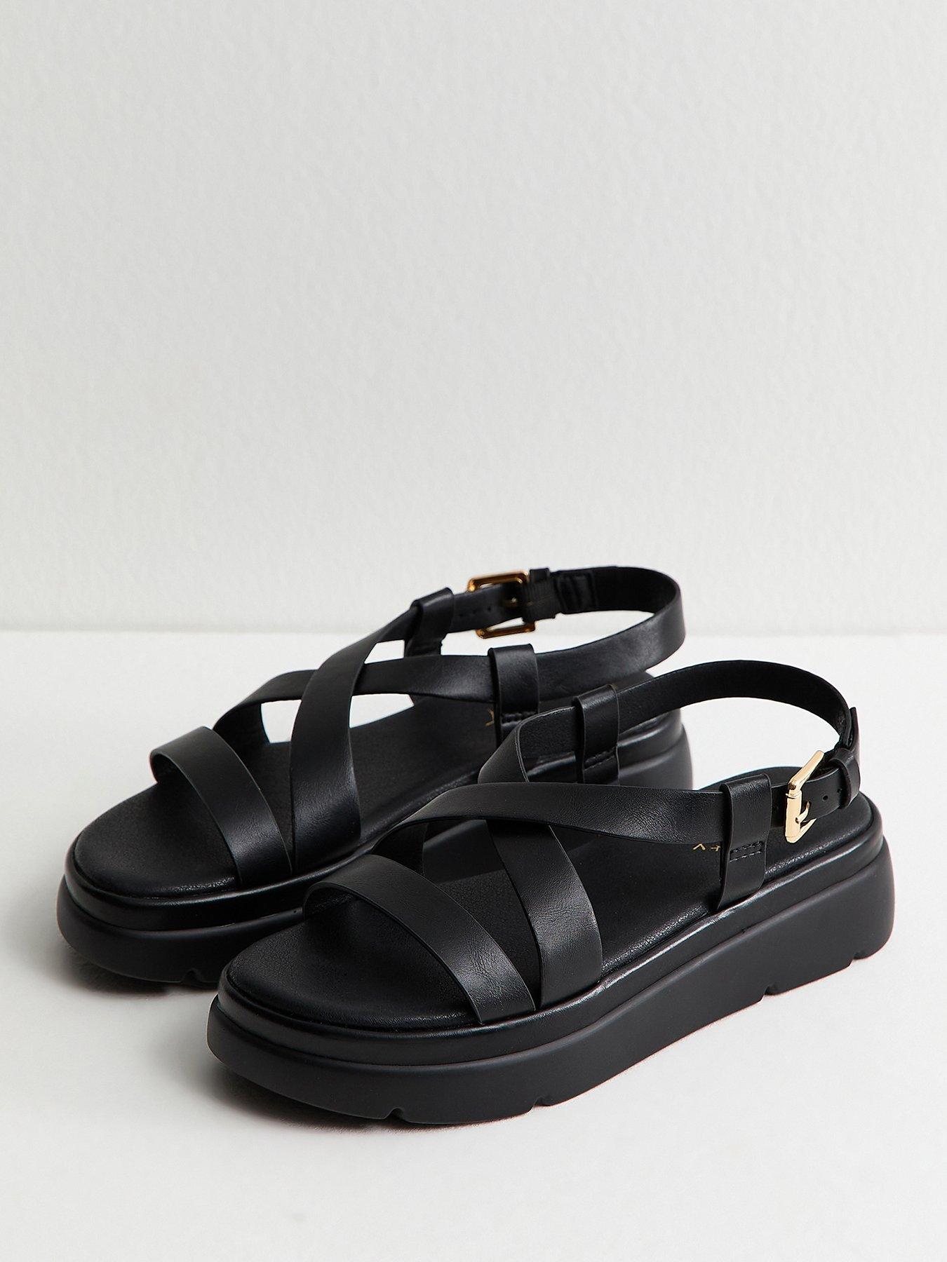 New Look Faux Leather Crossover Strap Flatform Sandals - Black | Very