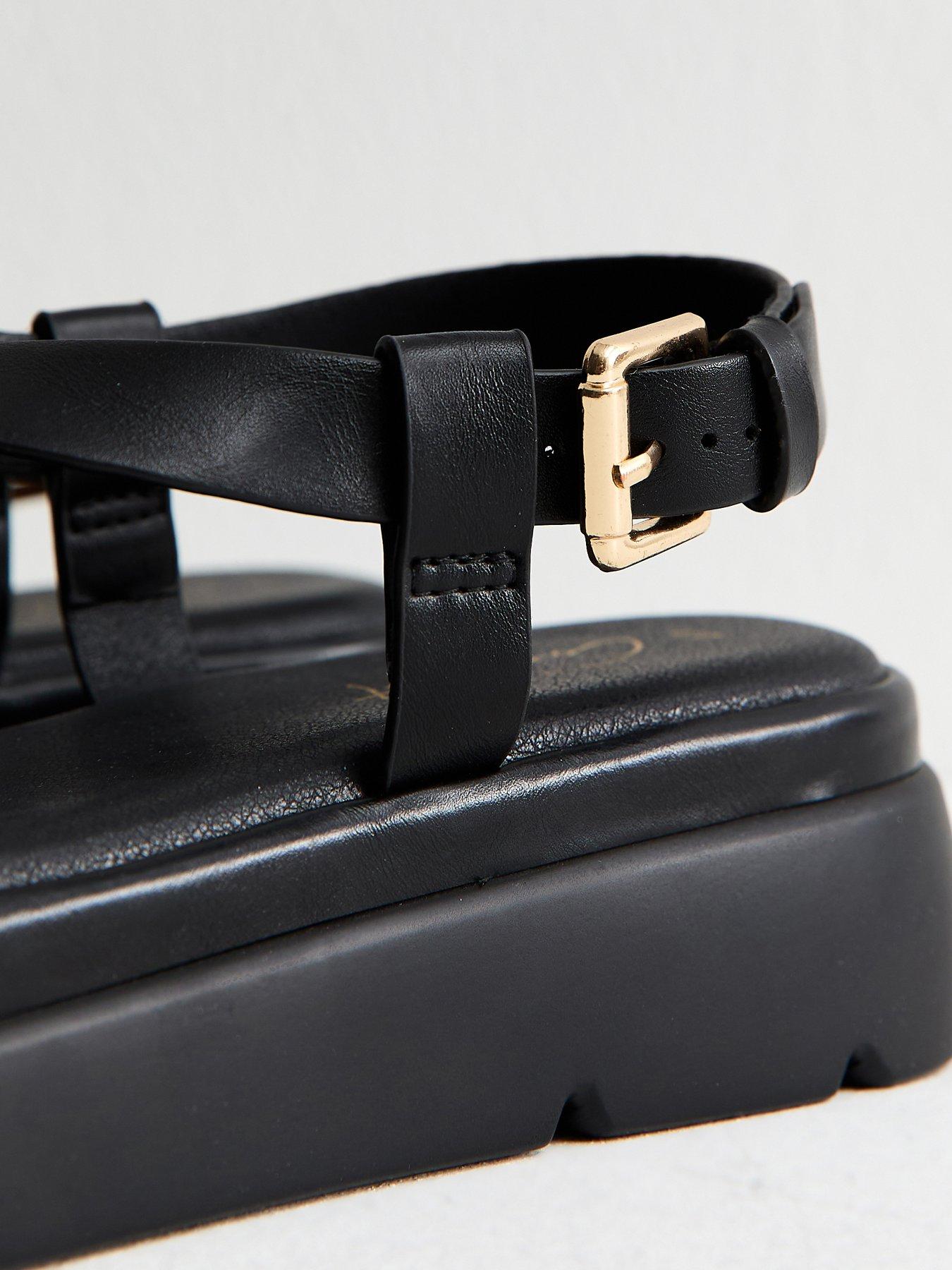 New Look Faux Leather Crossover Strap Flatform Sandals - Black | Very
