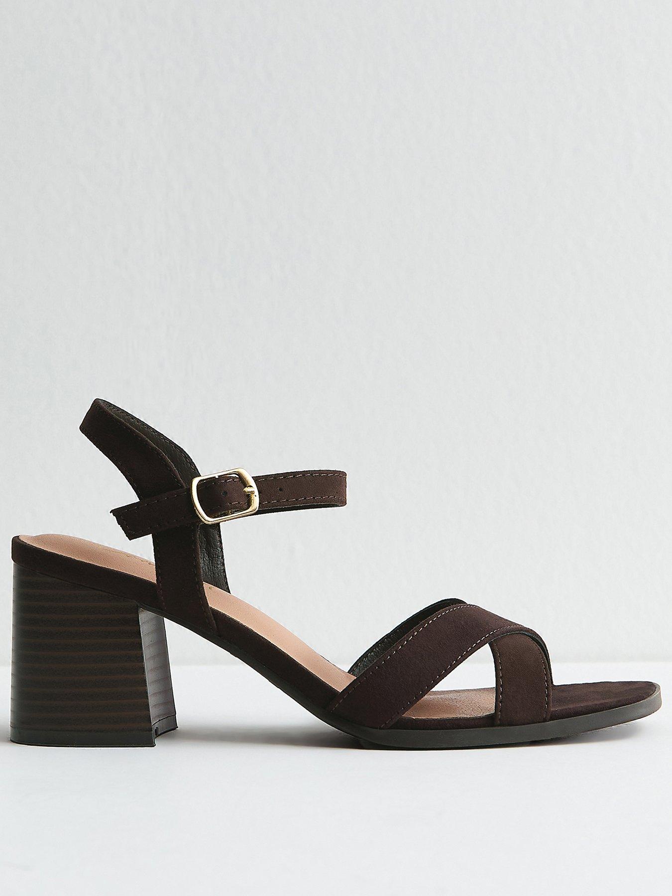 Image 2 of 5 of New Look Faux Suede Crossover Strap Sandals - Dark Brown