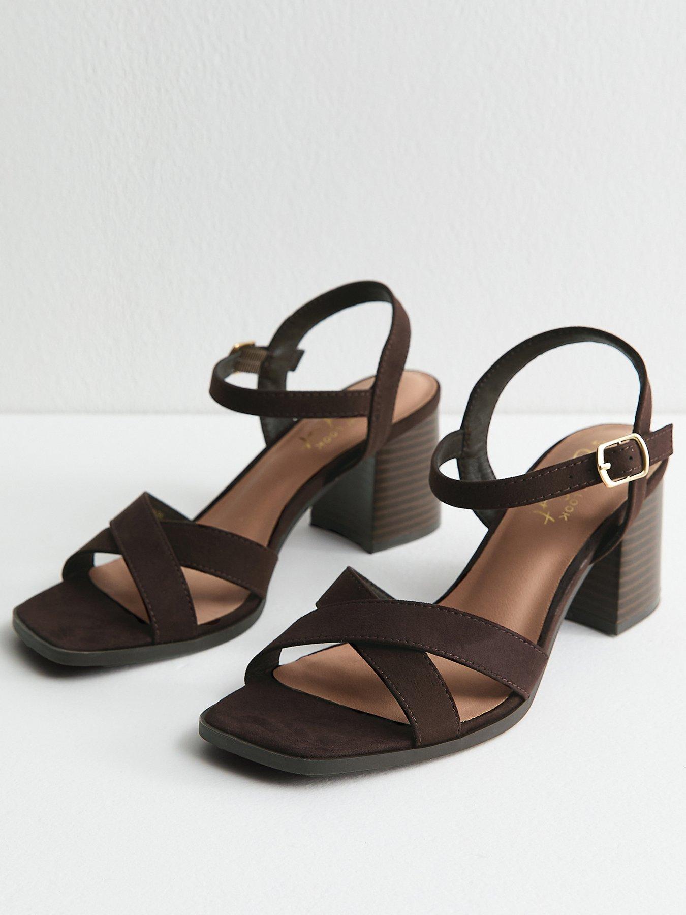 Image 3 of 5 of New Look Faux Suede Crossover Strap Sandals - Dark Brown