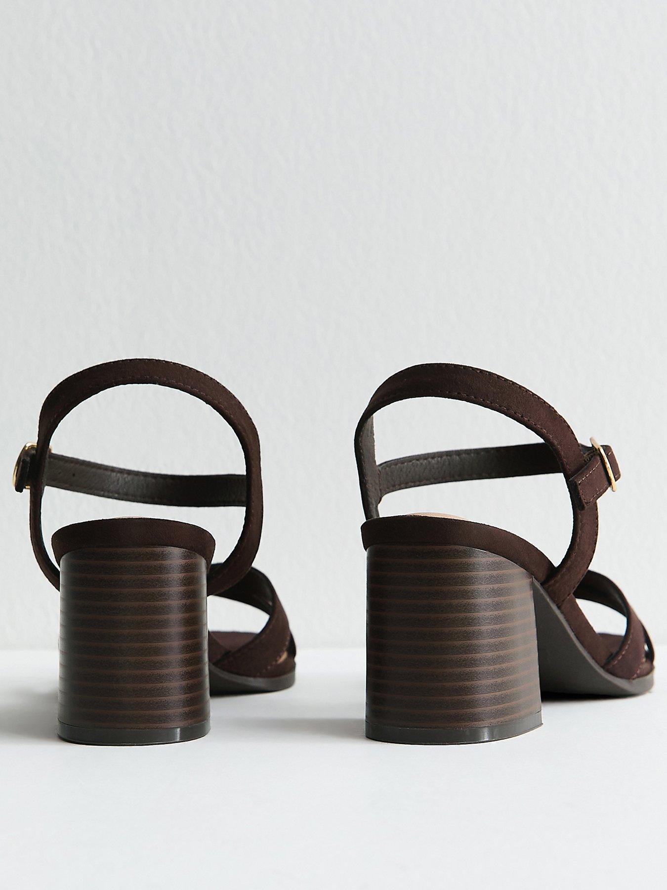 Image 4 of 5 of New Look Faux Suede Crossover Strap Sandals - Dark Brown