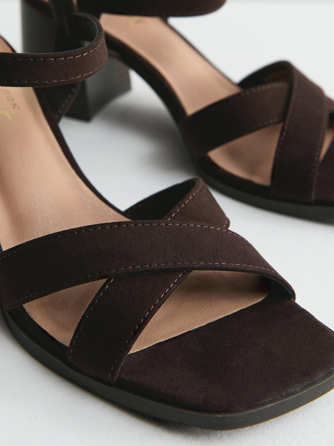 Image 5 of 5 of New Look Faux Suede Crossover Strap Sandals - Dark Brown