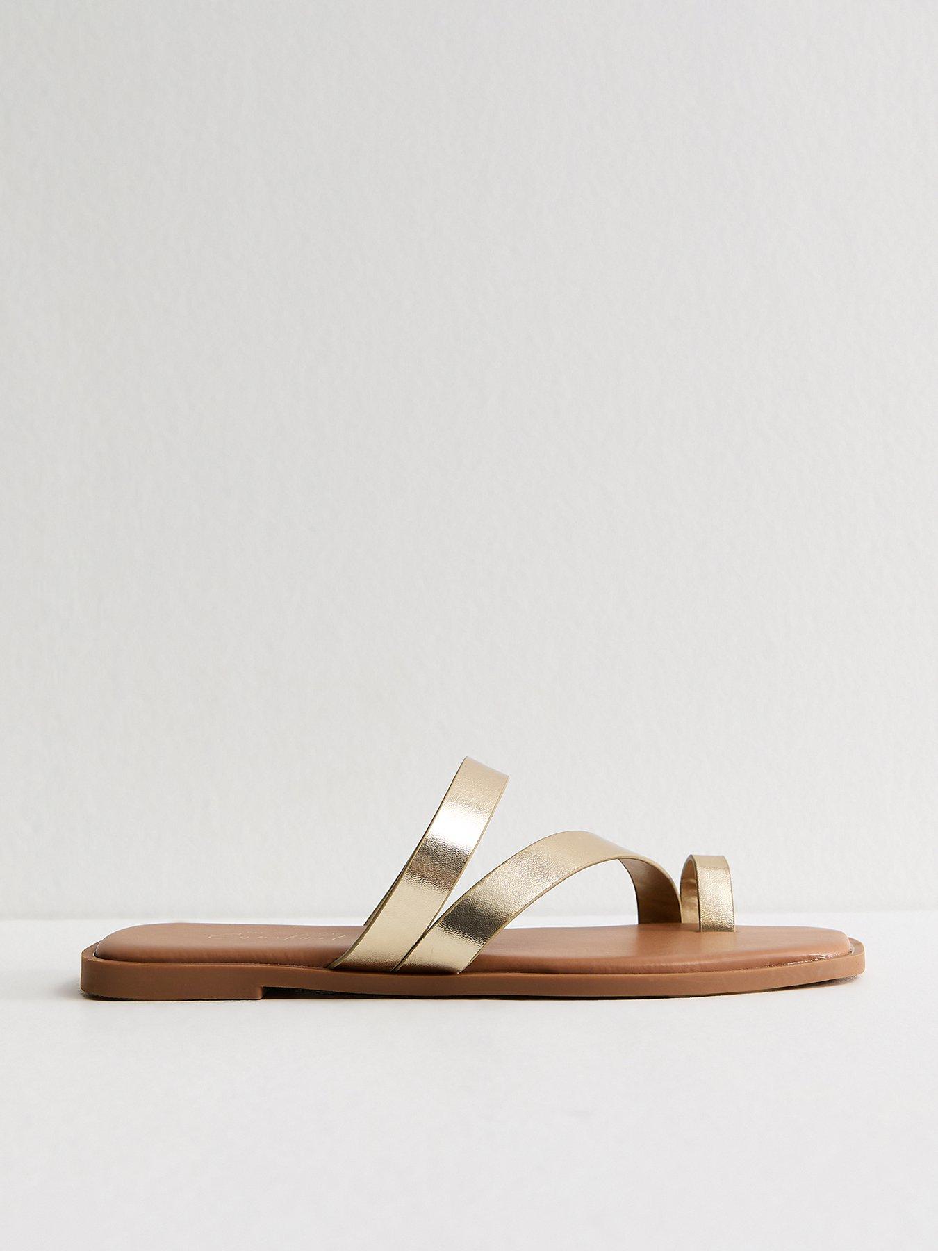 New Look Faux Leather Multi Strap Toe Post Sandals - Gold