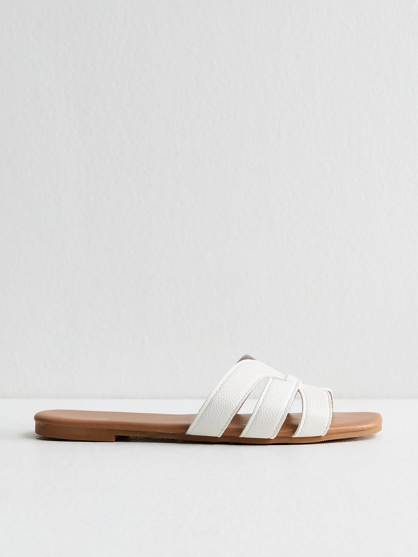 New Look Faux Leather Interwoven Strap Flat Mule Sandals - White