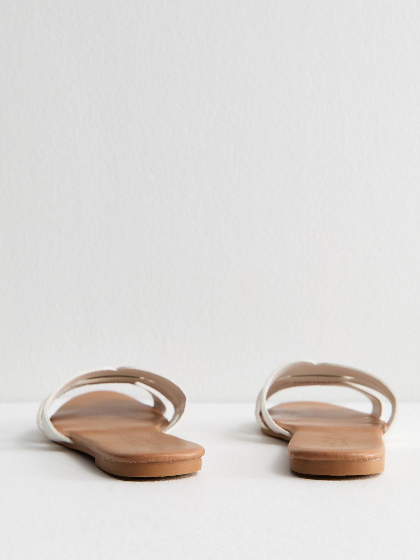 Image 3 of 5 of New Look Faux Leather Interwoven Strap Flat Mule Sandals - White