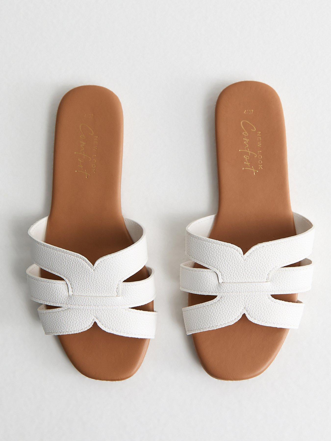 Image 4 of 5 of New Look Faux Leather Interwoven Strap Flat Mule Sandals - White