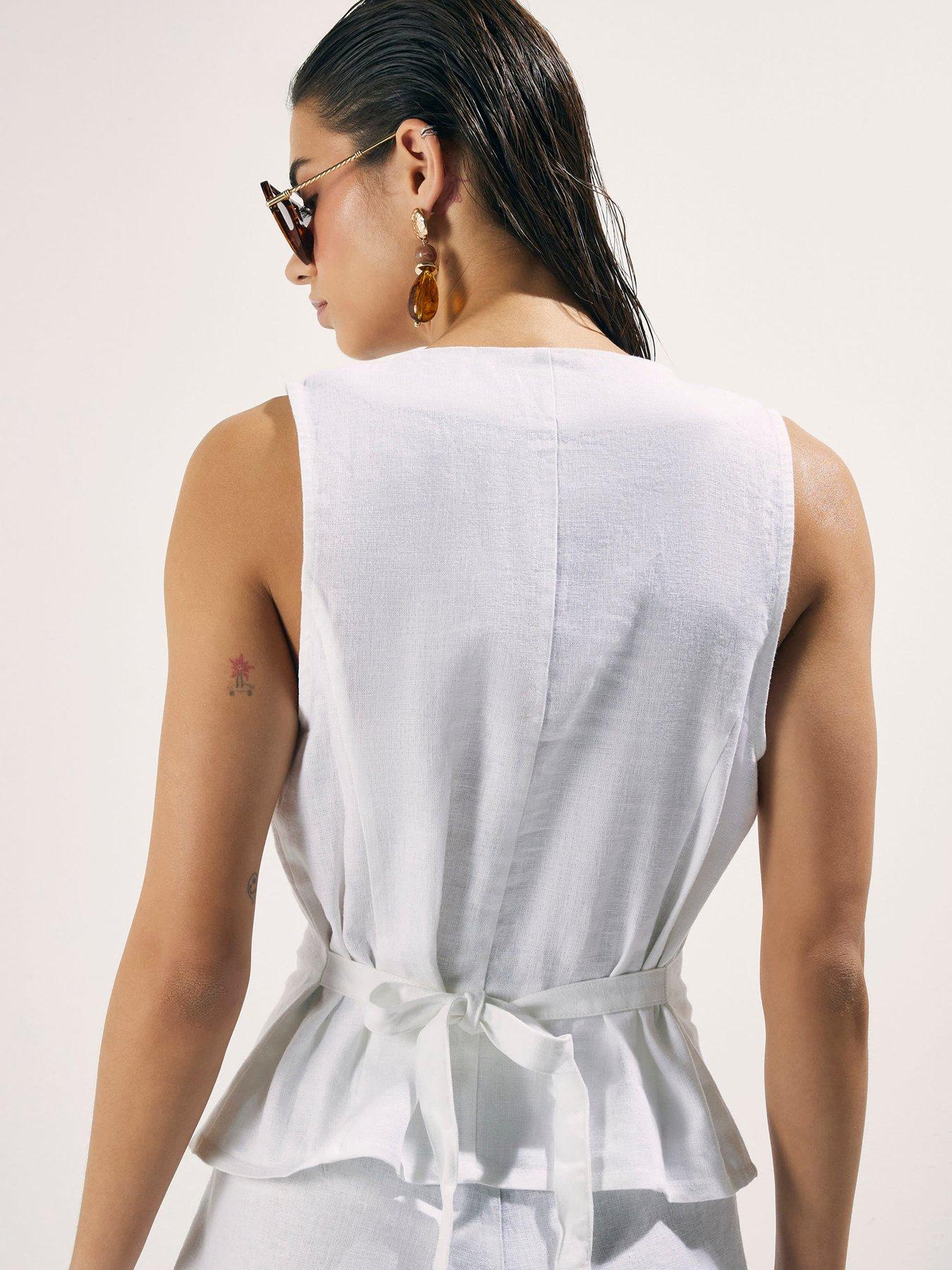 Image 2 of 4 of River Island Linen Co-ord Waistcoat - White