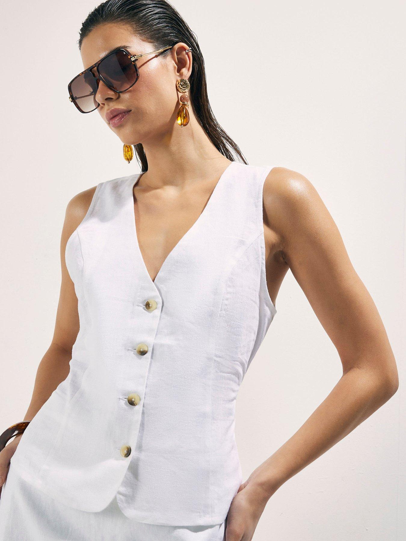 Image 4 of 4 of River Island Linen Co-ord Waistcoat - White