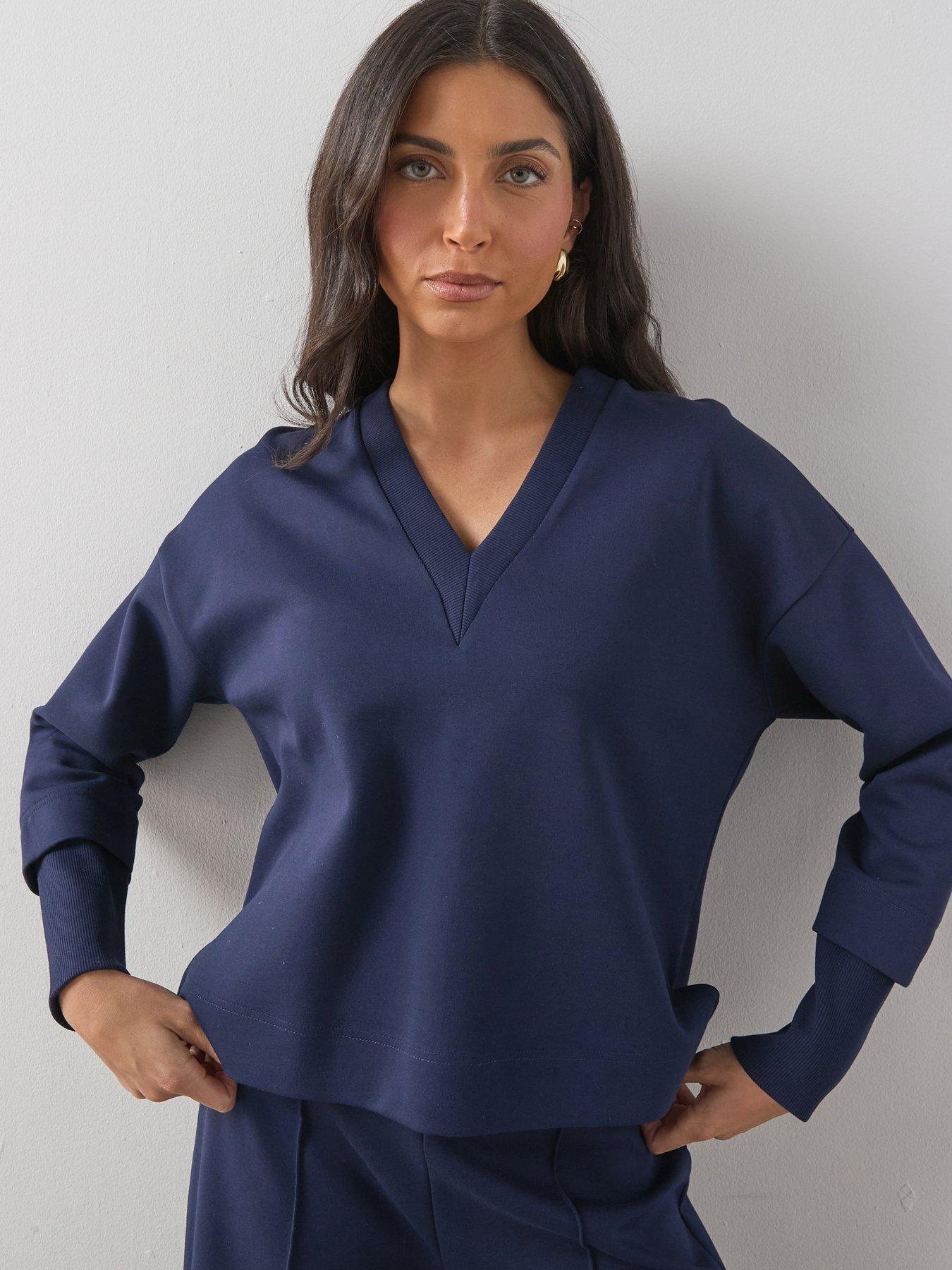 The Very Collection Soft Touch V Neck Collared Deep Cuff Sweatshirt Co-Ord - Blue